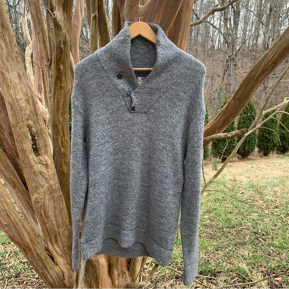 Relwen Men’s Old Salt Shawl Collar Wool Blend Sweater in Grey - Picture 2 of 8